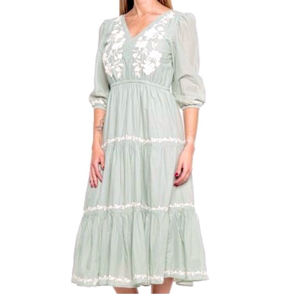 Lucky Brand Embroidered Tiered Midi Dress
